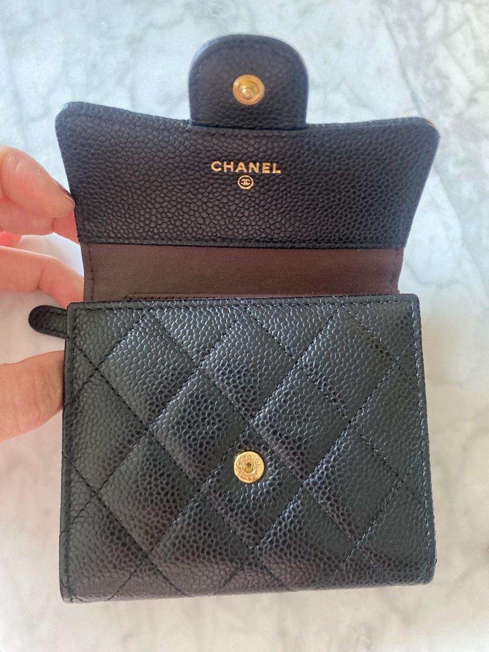 CHANEL Black Quilted Caviar Leather Wallet with Gold CC Lock - Picture 3 of 7